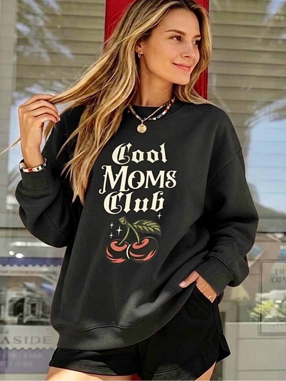 COOL MOMS CLUB Oversized Sweatshirt | Black | Medium | NWT